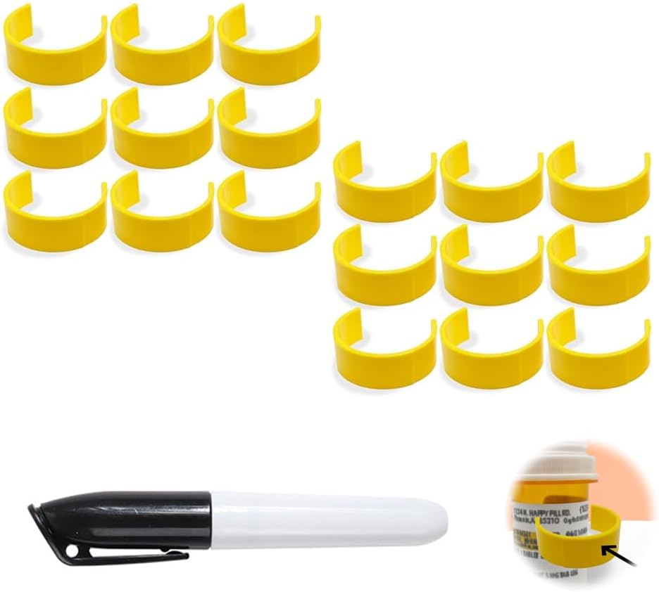Clips til pilleflasker, Medicine Bottle Label Clips for Easy Medication Identification - Pack with Marker, Labels (18pcs)