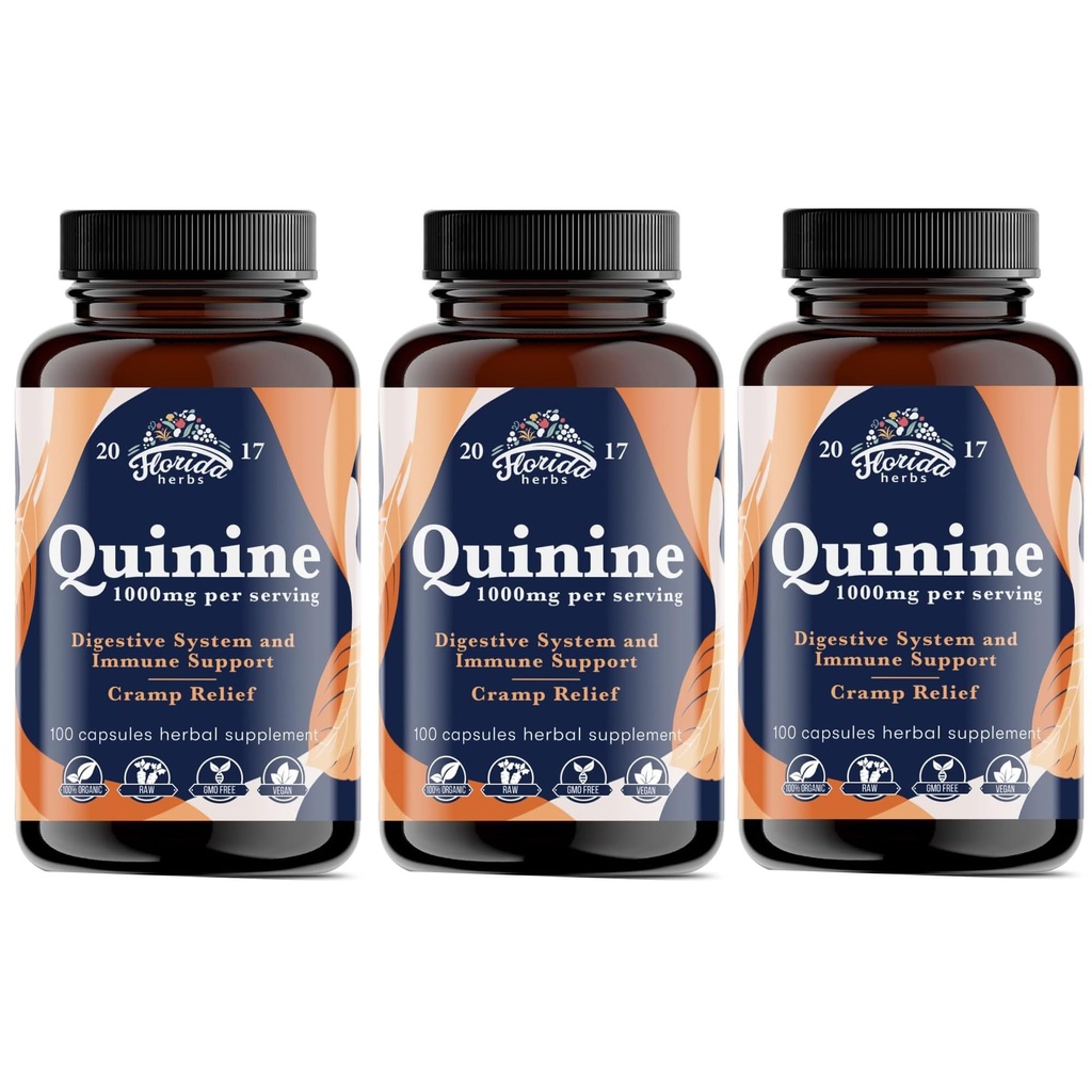 Leg Cramp Support Organic Pills - 1000 mg - Quinine Tablets for Cramp Defense - Cinchona Bark Herb Supplement - Quinine Capsules for Muscle Cramp - Made in USA - 1000 mg (330 Tæl)