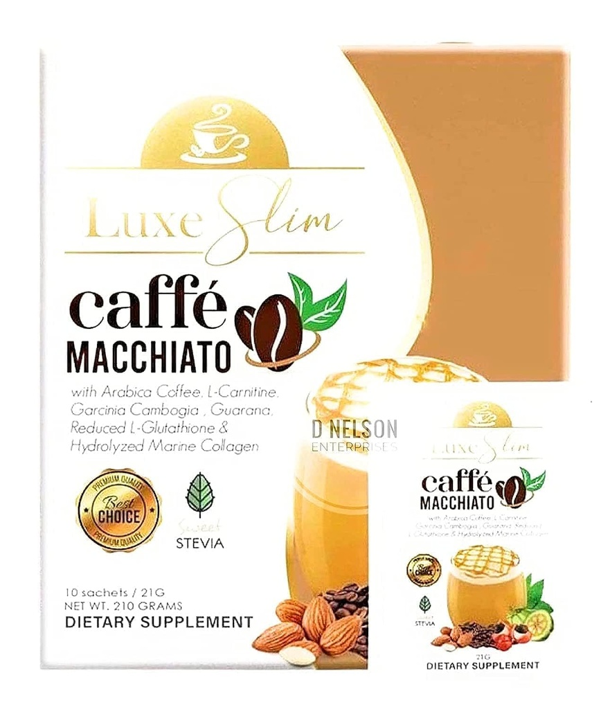 Luxe Slim Cafe Macchiato med hydrolyseret Collagen & Glutathione, 21g x 10 Sachets, 0,74 Ounce (pakning med 10)