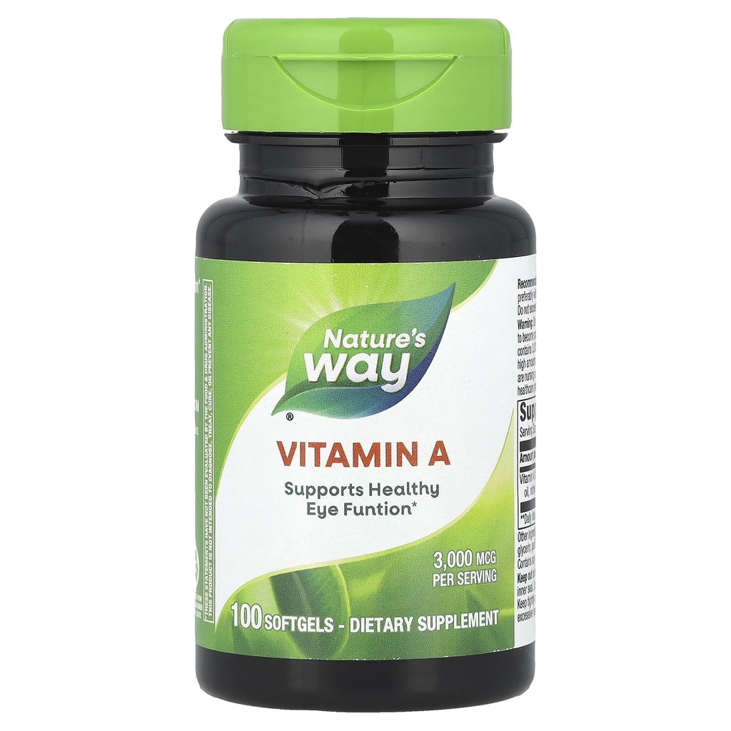 Nature 's Way Vitamin A, High Potency, Understøtter sund øje funktion *, 3.000 mcg pr Serving, 100 Softgels (Packaging May Vary)