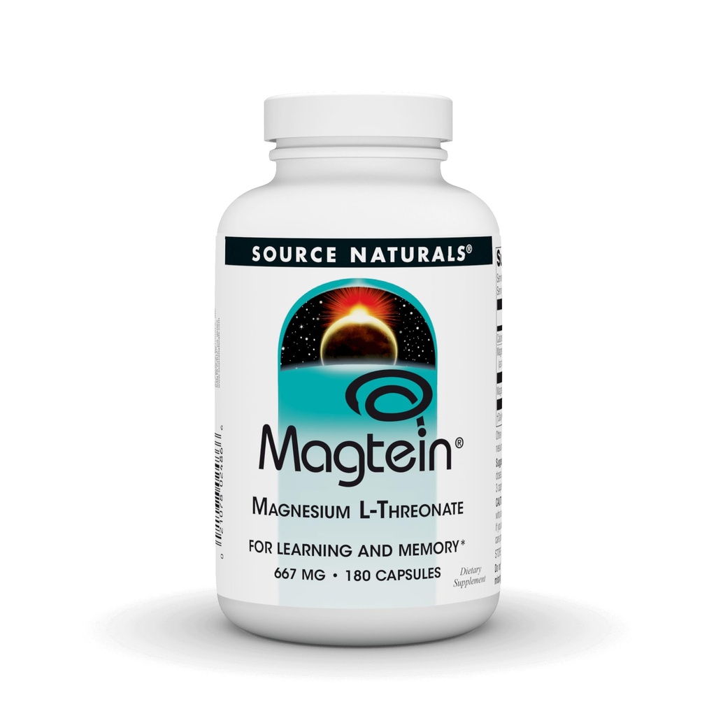 Source Naturals Magtein Magnesium L- Threonate, 667mg, understøtter fokus, mad, sund hukommelse, kognitiv funktion - 180 kapsler