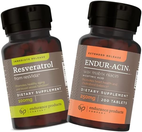 Endurance Products Resveratrol Supplement - Grape Skin Extract og ENDUR- ACIN 250 mg Niacin - Udvidet frigivelse for Optimal Absorption & Low- Flush