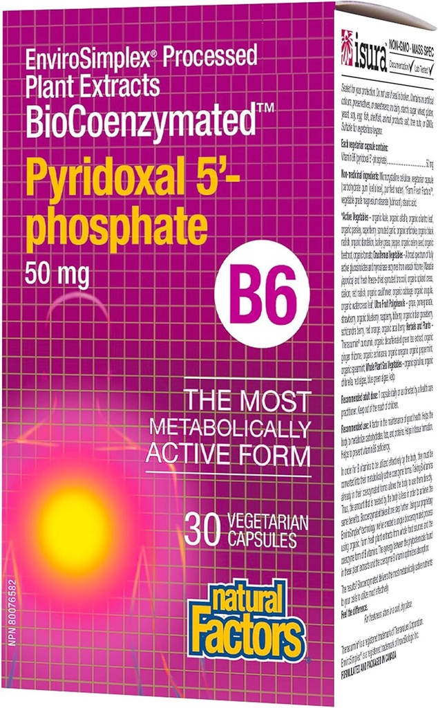 Naturlige faktorer Biokoenzymerede pirodoxal 5 '-phosphat 50mg 30 VACs
