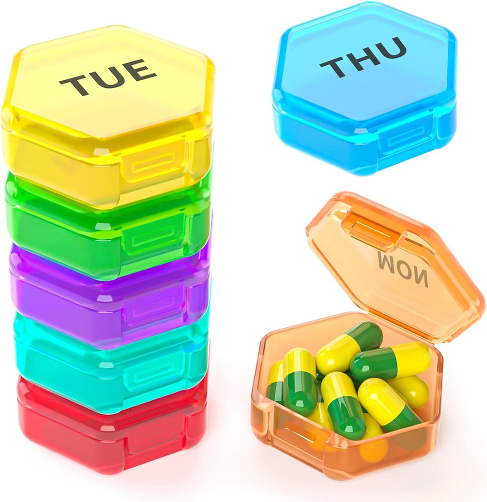 7 Pakker Lille Pill Box, Ugentlig Pill Organizer - Rejse Pill Container Portable 7 Dag BPA Gratis Daglig Mini Pill Case Holder for Pocket Purse Briefcase Pills Medicin Cod Lever Oil Storage Box