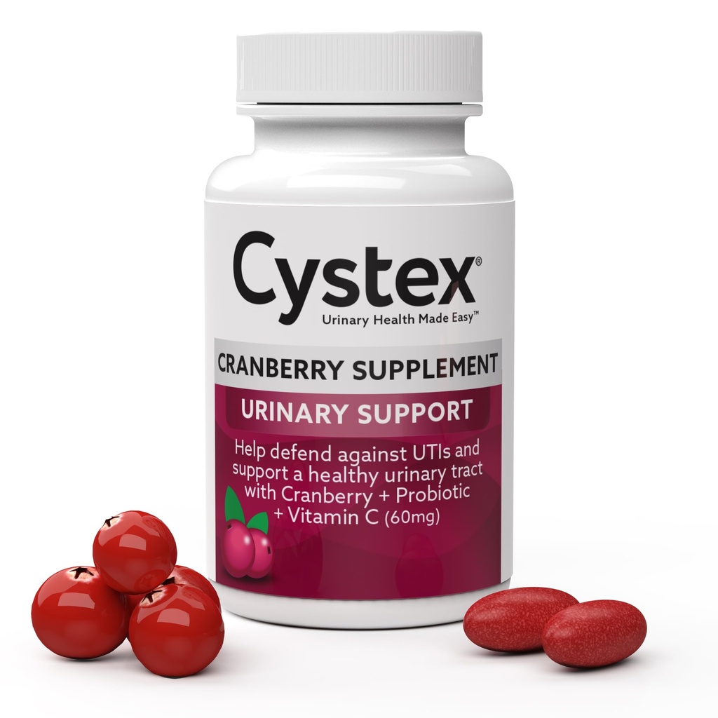 Cystex Cranberry Urinary Health Supplement - 3-in-1 UTI Beskyttelse med Probiotika, Prebiotika, & C-vitamin - Understøtter vaginal pH, Gær Balance, & Urinary Health - Fast- Fungerende - Sukkerfri - 75-Greve