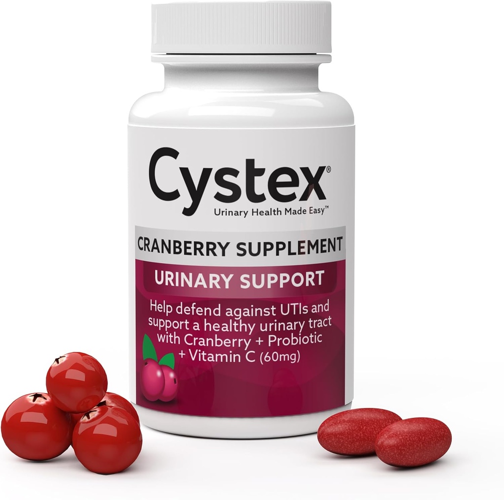 Cystex Cranberry Urinary Health Supplement - 3-in-1 UTI Protection with Probiotics, Prebiotics, & Vitamin C - Supports Vaginal pH, Yeast Balance, & Urinary Health - Fast-Acting - Sugar-Free - 75-Count