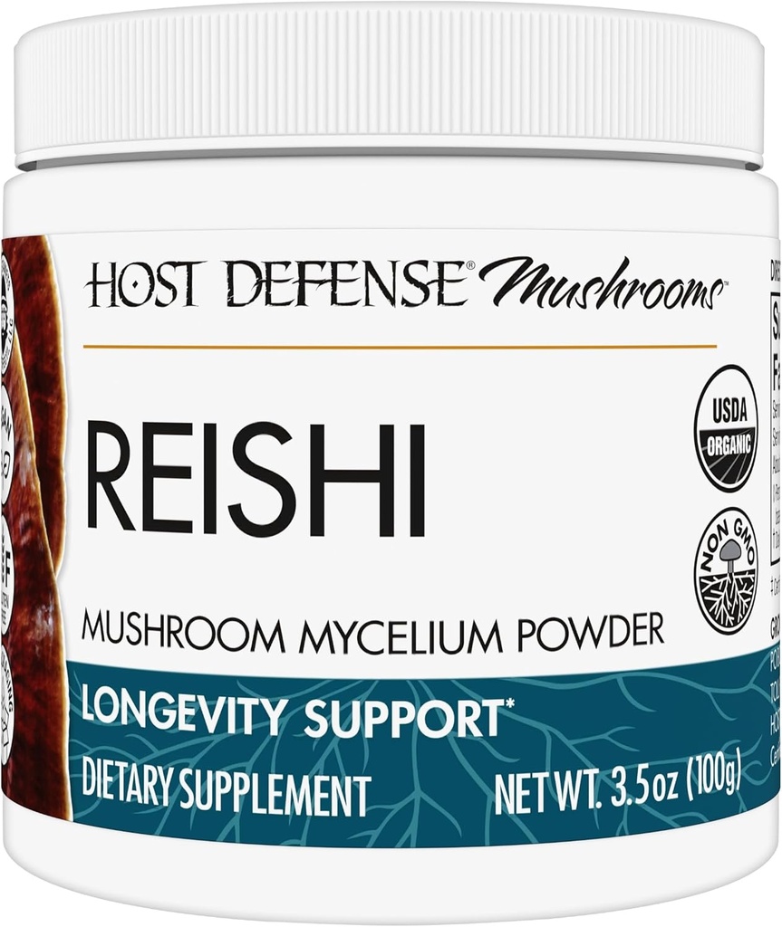 Host Defense Reishi Powder - Mushroom Mycelium Powder - hjerte og immunforsvar Support - Mushroom supplement til støtte energi & vitalitet - aids Samlet velvære - 3.5 oz (66 Servere) *