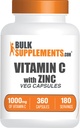 Bulkaddiments.com C-vitamin med zinkkapsler - C-vitamin 1000mg & Zink 15mg, til immunforsvar - Vegan, 2 kapsler per servering, 360 Veg Count (pakke med 1)