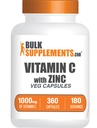 Bulkaddiments.com C-vitamin med zinkkapsler - C-vitamin 1000mg & Zink 15mg, til immunforsvar - Vegan, 2 kapsler per servering, 360 Veg Count (pakke med 1)