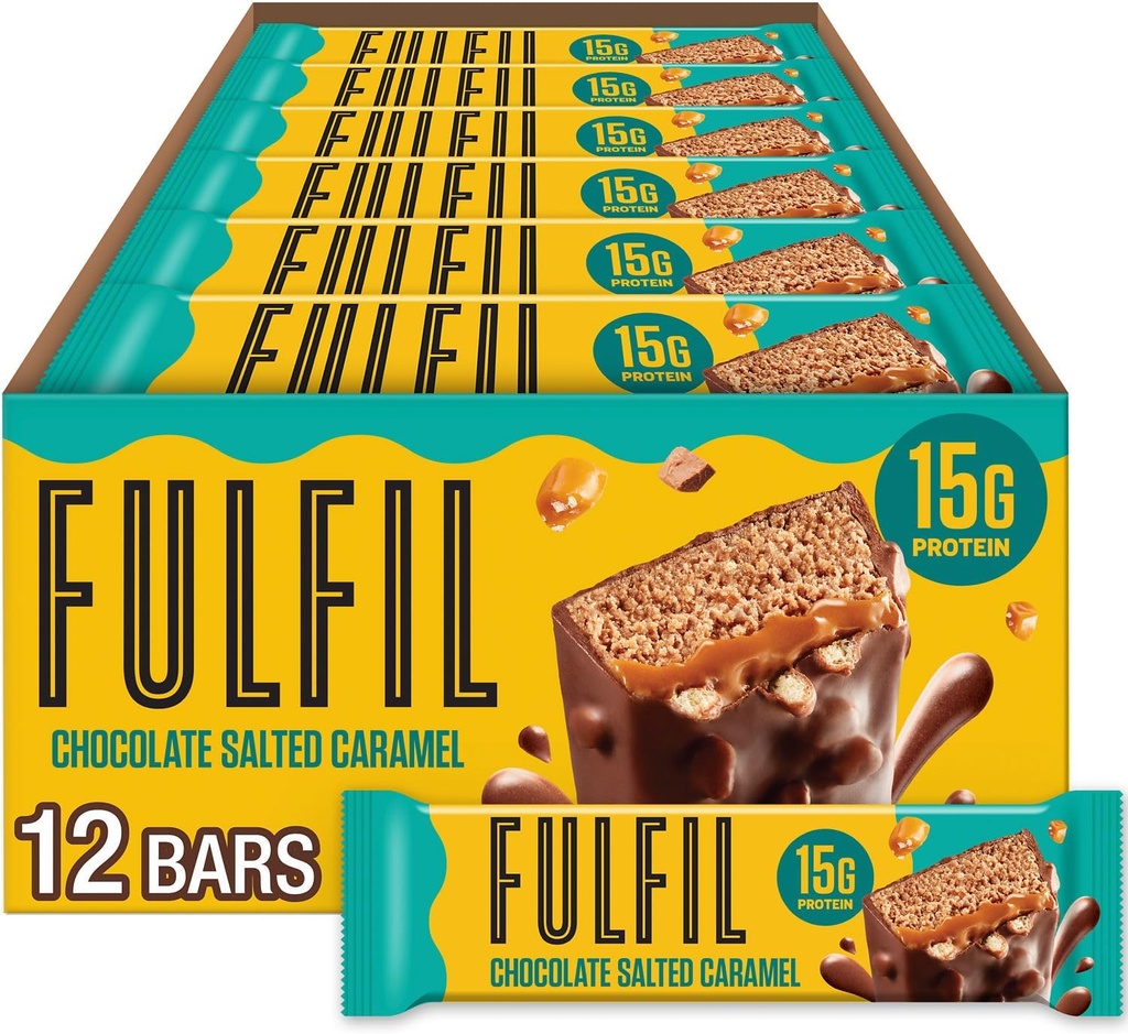 FULFIL Protein Snack Barer, Chokolade Saltet Caramel Flavored, Gluten Free med 15g Protein, Pantry Staples, 12 Greve