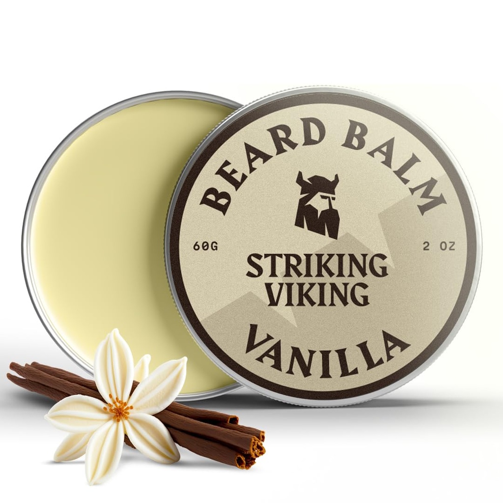Striking Viking Beard Balm for Mænd - Leave in Beard Conditioner - Styling Balm Lavet med naturligt afledte Beard Butter, Argan & Jojoba Oliils (2 Ounce (pakke med 1), Vanilla)