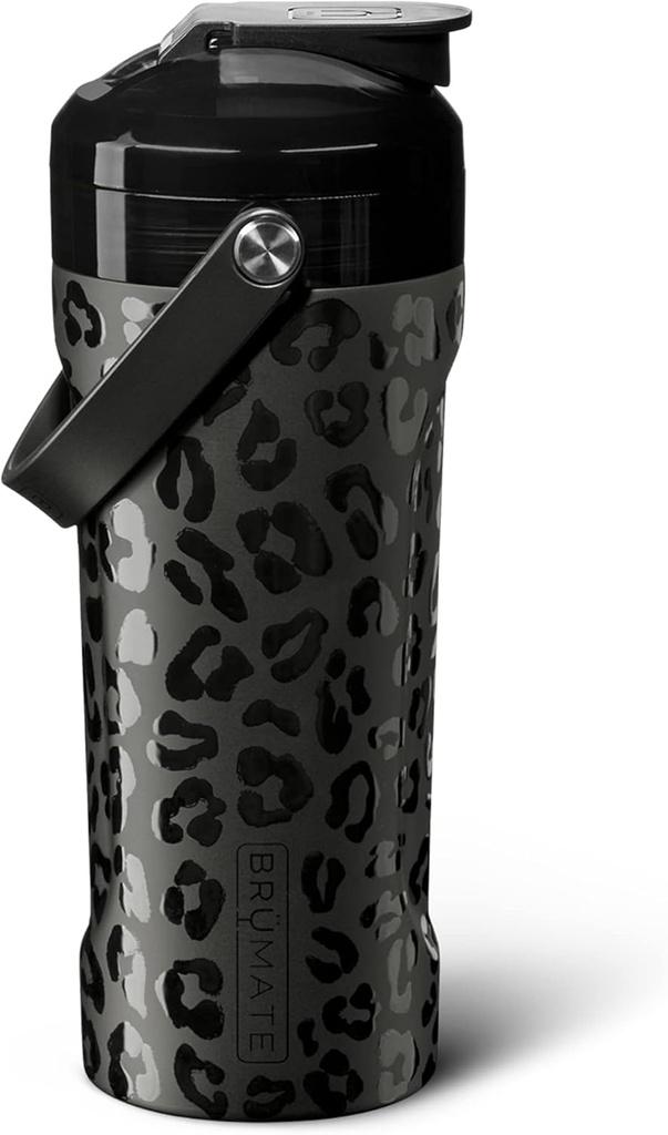 BrüMate MultiShaker Blender Shaker Bottle 124; 100% bladfast isoleret rustfrit stål; Pre Workout og Protein Shaker Bottle til gym-124; 26oz (Onyx Leopard)