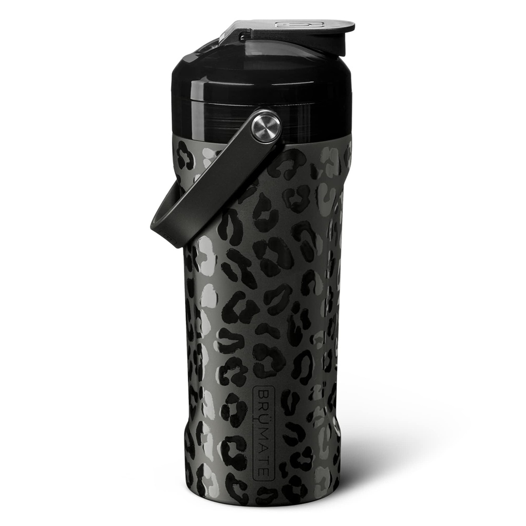 BrüMate MultiShaker Blender Shaker Bottle 124; 100% bladfast isoleret rustfrit stål; Pre Workout og Protein Shaker Bottle til gym-124; 26oz (Onyx Leopard)