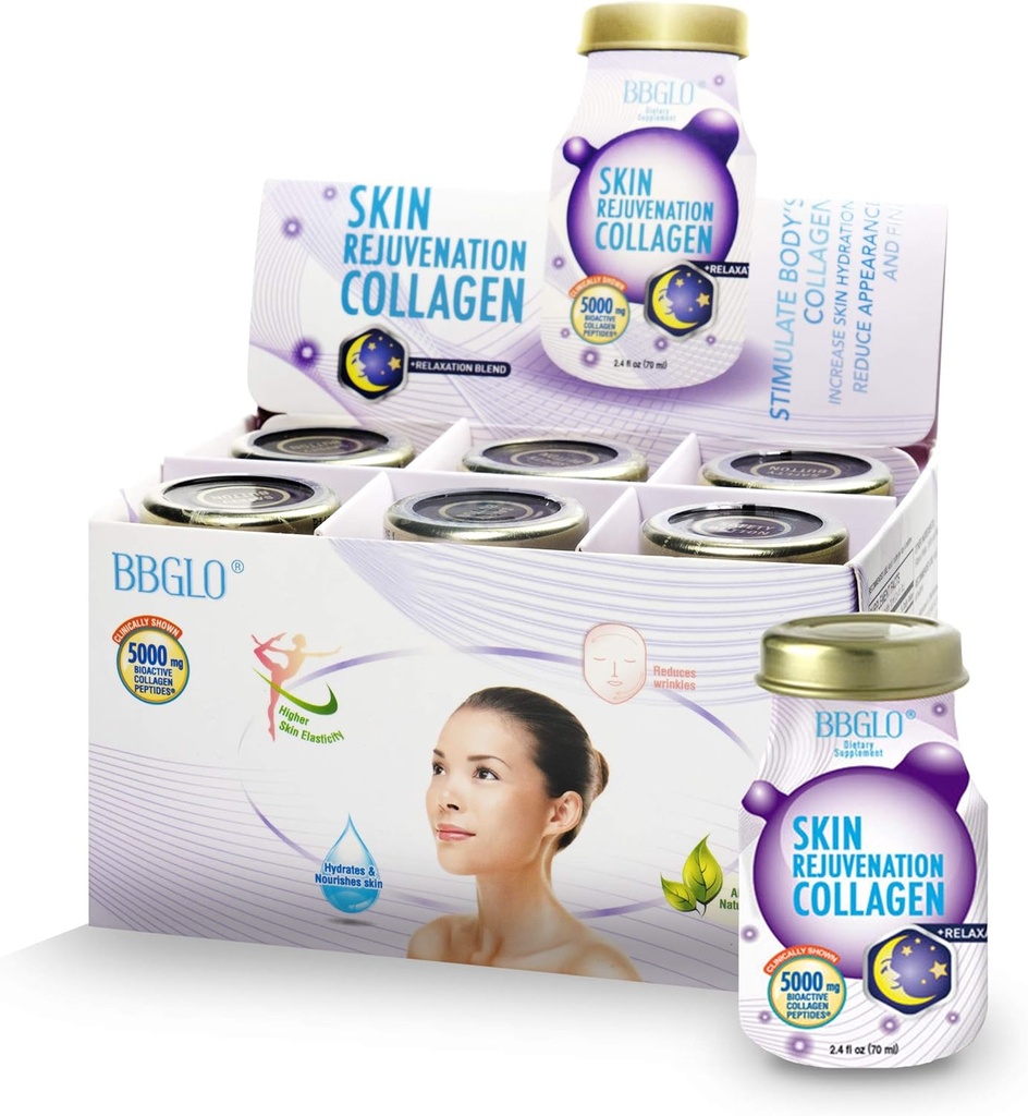 BBGLO® Skin Rejuvenation Collagen Drink - Anti Aging Complex, 2.4 fl. Oz (6 Bottles, Relaxation)