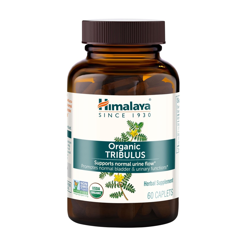 Himalaya Organic Tribulus Terrestris - Herbal Supplement til Bregen Control, Mandlig Endurance, Prostata og Libido Support - Vegan, Non- GMO, Gluten Free, 688 mg, 60 Caplets