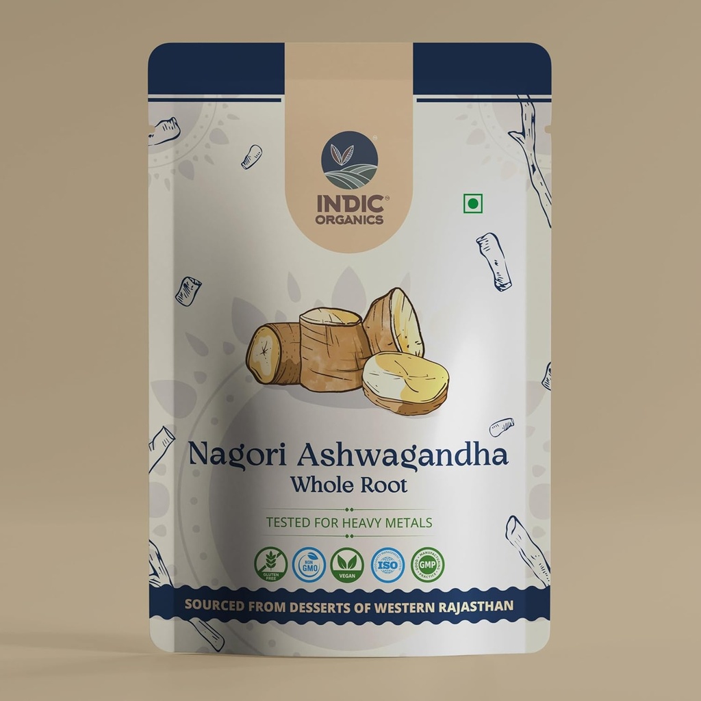 INDIC ORGANICS Nagori Ashwagandha Root against 124; Ancient Vedic- Era Strain med høj potentitet