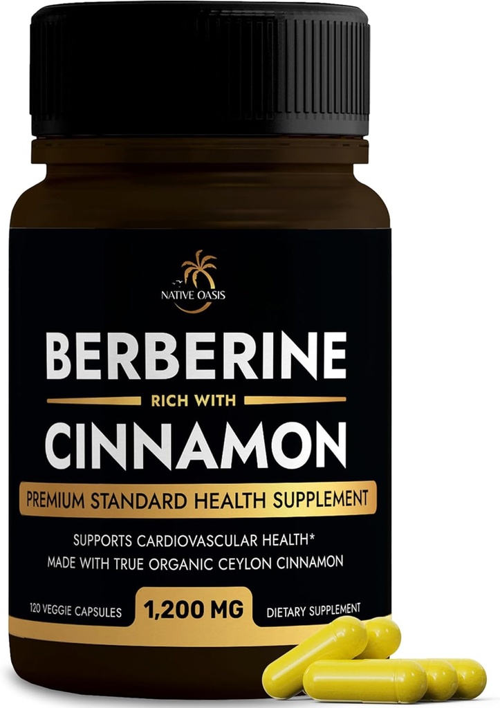 Berberine tillæg med Ceylon Cinnamel Beeg 124; Berberine HCL 1,200mg Plus Ceylon Cinnamel fra Sri Lanka for hjertesundhed, vægttab & immunsupport124; Non- GMO, Lab Testet, Zero Fillers Beeg 124; 120ct.