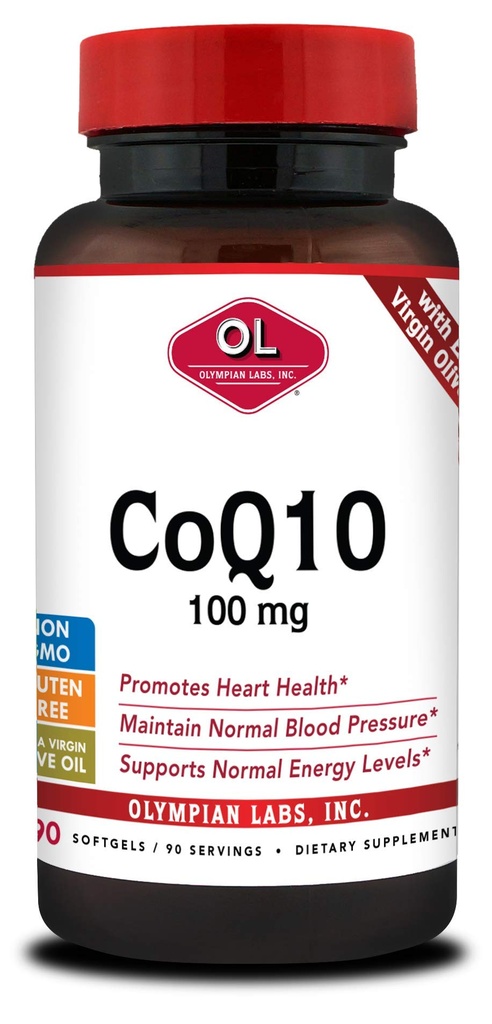 Olympian Labs Coenzym Q10 100mg Softgel formuleret med Ekstra Virgin Olivenolie, Heart Health Support, Cell Protection from Free Radikals