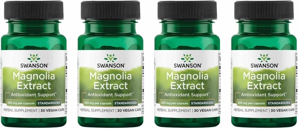 Swanson Magnolia Bark- Herbal supplement Traditionelt bruges til at fremme nervesystem & fordøjelsesstøtte - Kan fremme respiratoriske sundhed & stress support (30 Veggie kapsler, 200mg Hver) 4 Pack