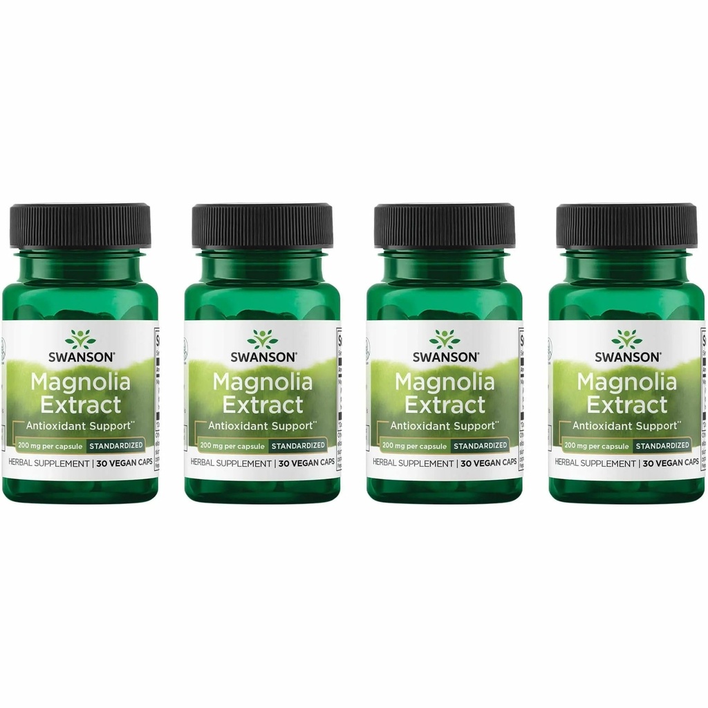 Swanson Magnolia Bark- Herbal supplement Traditionelt bruges til at fremme nervesystem & fordøjelsesstøtte - Kan fremme respiratoriske sundhed & stress support (30 Veggie kapsler, 200mg Hver) 4 Pack