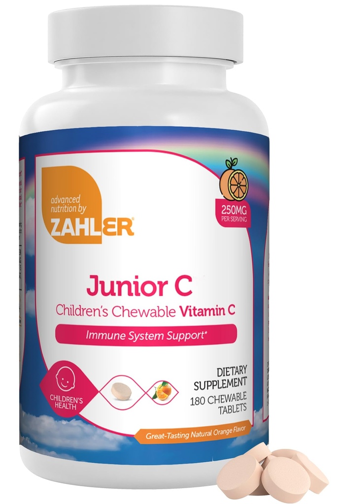 Zahler Junior C Advanced Chewable C-vitamin til børn - immunforsvar Kids Vitaminer i lækker Orange Flavor - Kosher Kids C-vitamin til immunitet - C-vitamin C Chewable Antioxidant - (180 Greve)