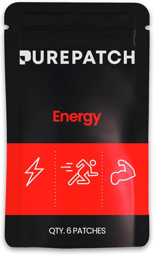 Pure Patch Energy Patch - Plantbaseret Vegansk tematisk Patch - Koffein - CoQ10 - Aminosyrer - Elektrolyter - Non- Ingestible - Vand- resistent - Let på huden - Gluten Free - Lavet i USA - 6 Patches