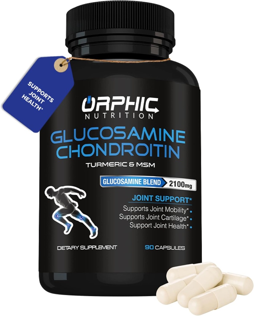 ORPHIC NUTRITION Glucosamin Chondroiting MSM 2100MG (90 Caps) - Fælles supporttillæg til mænd og kvinder * - Understøtter fælles Cartiage & Mobility
