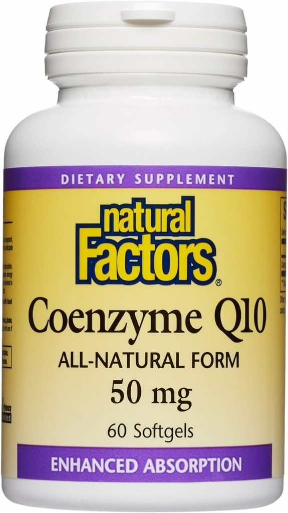 Naturlige faktorer Coenzym Q10 - Antioxidant Support Understøtter Cellular Energy Production - Bedre Absorption Aids Sund hjertefunktion - 50 mg, 60 Softgels (60 Servere)