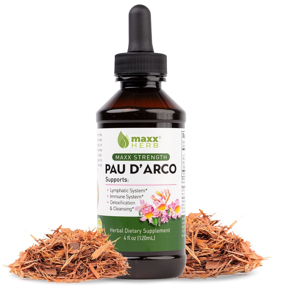 Maxx Herb PAU D 'Arco Tincture - Max Strength PAU D Arco Extract for immunforsvar, Taheebo Tea Inner Bark Absorbs Bedre end PAU Darco Capsules - 4 Oz Flaske (60 Servere)