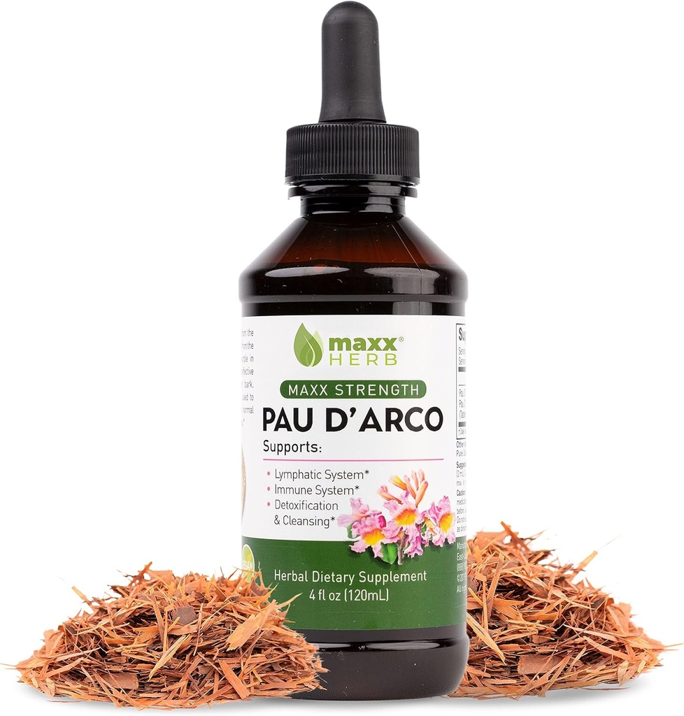 Maxx Herb PAU D 'Arco Tincture - Max Strength PAU D Arco Extract for immunforsvar, Taheebo Tea Inner Bark Absorbs Bedre end PAU Darco Capsules - 4 Oz Flaske (60 Servere)