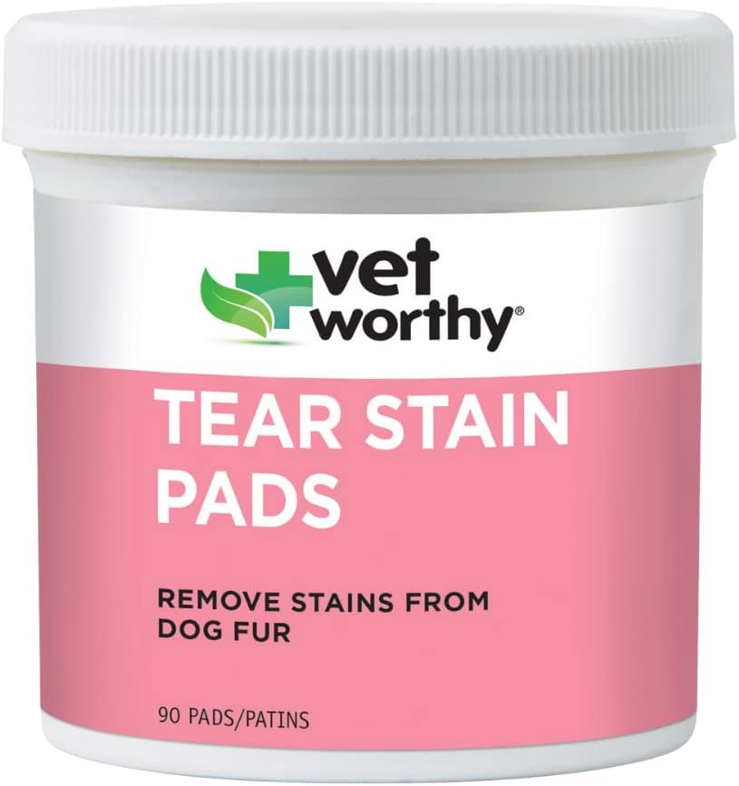 Vet Worthy Tear Stain Pads til hunde - Løsning gennemblødte pads - Fjern søskende fra hunde Fur - blid og sikker - 90 Pads.