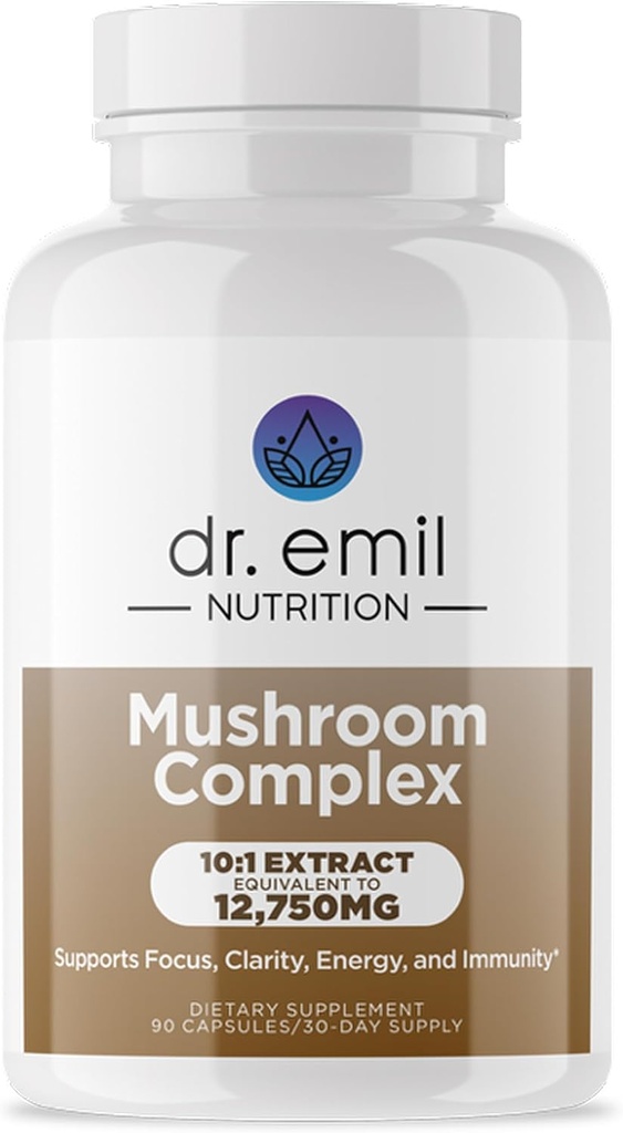 DR. EMIL NUTRITION 10 Mushroom supplement til mental Klarhed, Focus & Immunsupport - Functional Mushroom Nootrop supplement med Lions Mane Extract, Cordyceps, Tyrkiet Tail & Mere