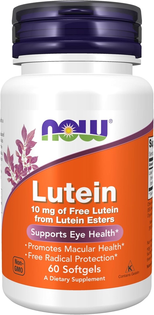 Now Foods Supplements, Lutein 10 mg med 10 mg Free Lutein fra Lutein Esters, 60 Softgels