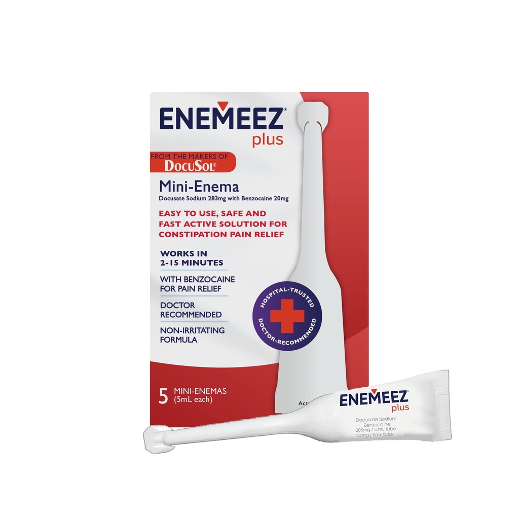 Enemeez Docusol Plus Docusat Natriumenema - Clear 5 ml, 5 Greve, Fast- Fungerer for Forstoppelse