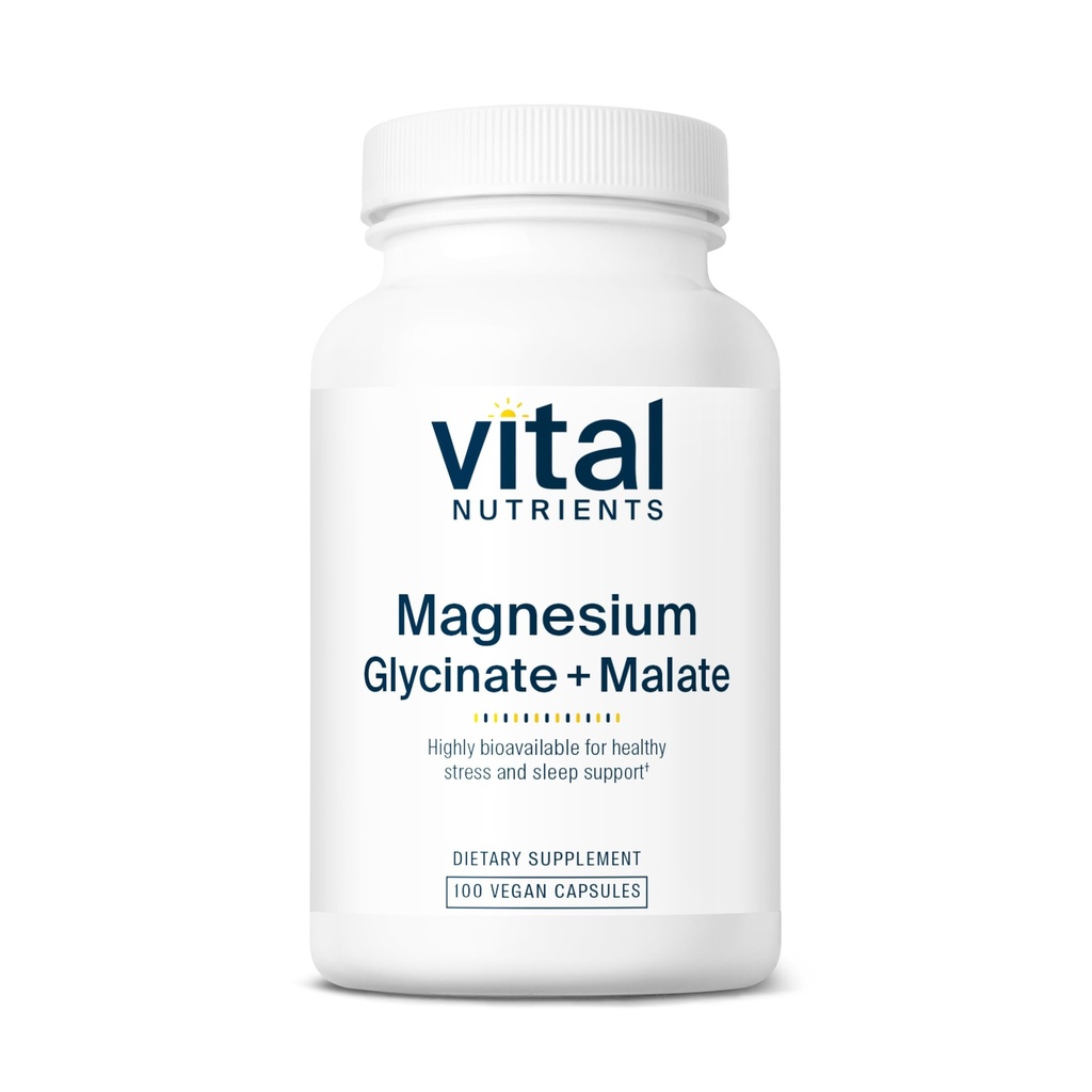 Vital Nutrients Magnesium Glycinate + Malate - 120mg Vegan Magnesium Supplement for Women and Men - Muscle, Heart, Bone Support* - Promotes Relaxation - Gluten, Dairy and Soy Free - 100 Capsules