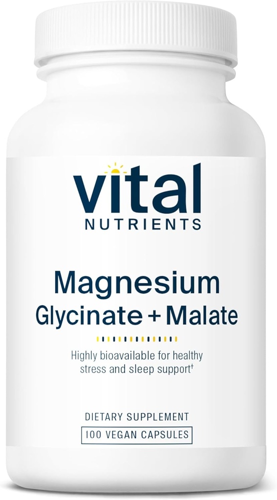 Vital Nutrients Magnesium Glycinate + Malate Glycinate 124; 120mg Vegan Magnesium Supplement for kvinder og mænd