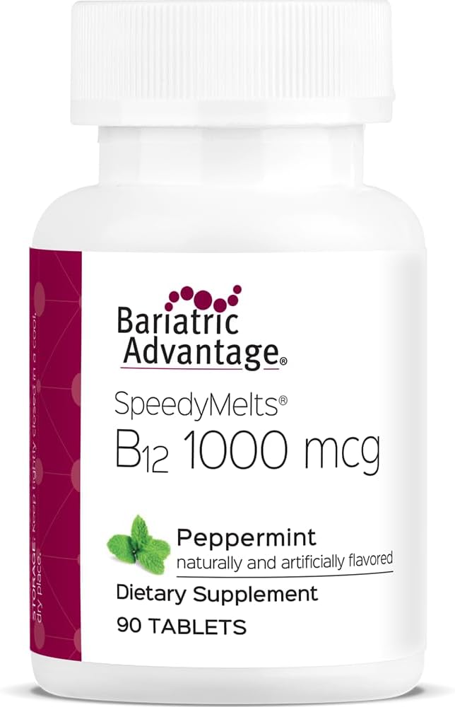 Bariatric Advantage B- 12 Speedy Melts, Vitamin B12 1000 mcg Supplement, Hurtig smeltning med 200 mcg folsyre til ernæringsstøtte - pebermynte, 90 Greve
