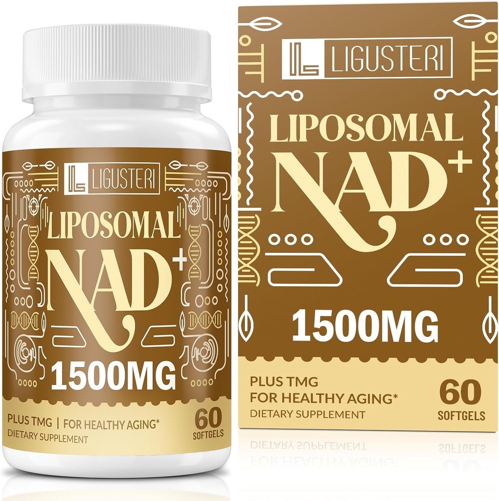 1500 MG Liposomal NAD +, 98% + Absorption, NAD + Supplement til Kvinder & Mænd med TMG, for Aging Defense, Cellular Energy, Heart & Brain Function, Longevity, 60 Softgels