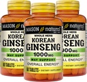 MASON NATURAL koreansk Ginseng 1000 mg, Understøtter energi, Endurance & Vitality, 60 tabletter, pakke med 3
