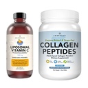 AMANDEAN Premium Liposomal Vitamin C & Bovine Collagen Peptider Bundle. Kraftig antioxidant. Liquid Quality-C. Hydrolyseret type 1 og 3. Immunstøtte. Sund hud, hår og negle