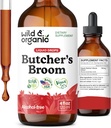 Wild & Organic Slagtere Broom Tinktur - Leg Support - Ruscus Aculeatus Root Drops - Urteslagtere Broom Supplement - Vegan, Ingen Alkohol & Sukker - 4 fl oz