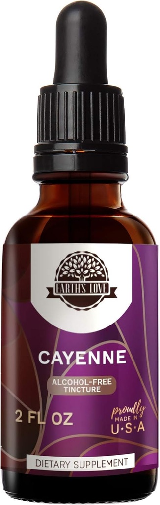 Jordens kærlighed - Cayenne Alkohol- Free Herbal Extract Tinktur, Super- koncentreret Cayenne (Capsicum annuum) Tørret peber (2 Fl Oz)