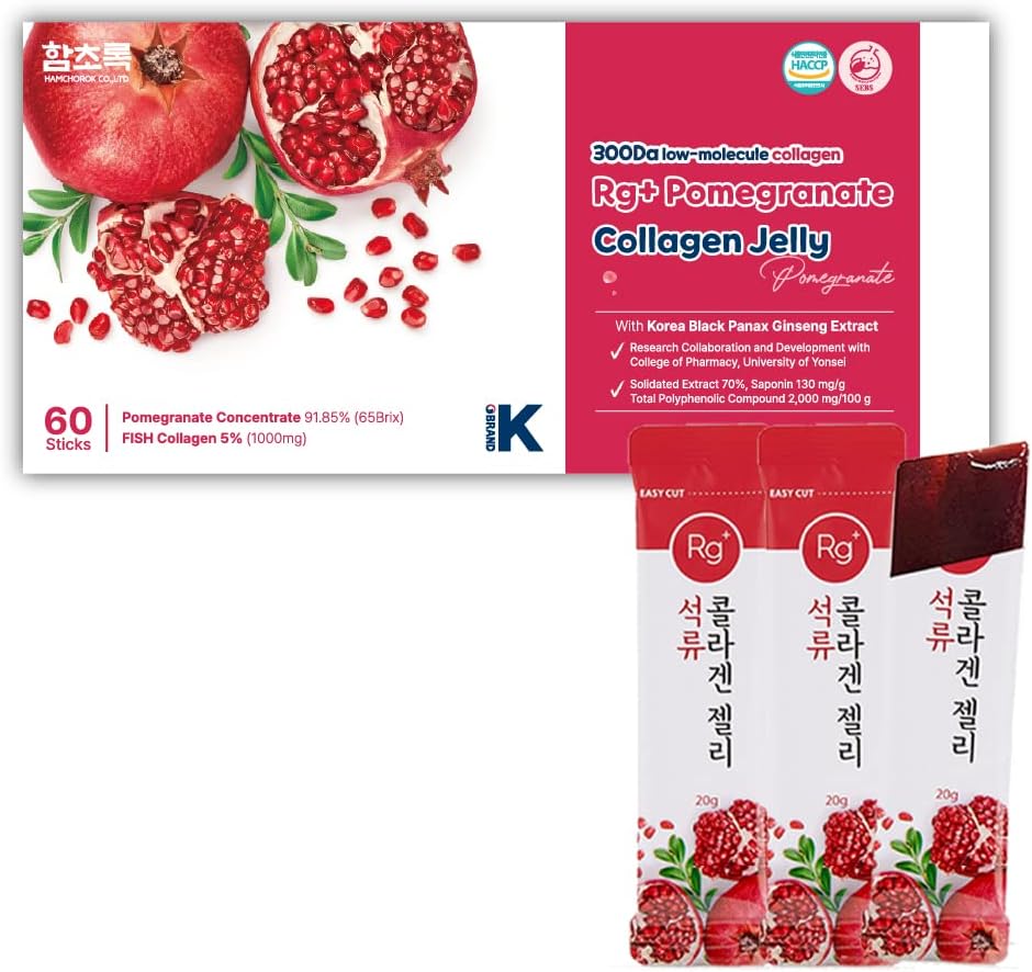 HAMCHOROK skal Rg + Anti- Aging koreansk - Beauty Pomegranat Collagen Jelly 20g x60 Stick / + Ginseng koncentrat + C-vitamin & E for immunforsvar, hud, hår, negle & fælles (60)