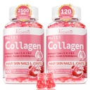 2 Pack Sugar Free Collagen Gummies for Women & Mænds; Hydrolyzed Collagen Peptider til hår hud & Nails; 124; MultiCollagen Protein type I II III V X med biotin & C-vitamin