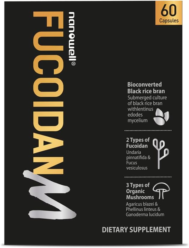 NANOWELL Fucoidan M - Brown Seaweed Immunity Supplement til Gut Health & immunforsvar med champignon kompleks - 60 kapsler