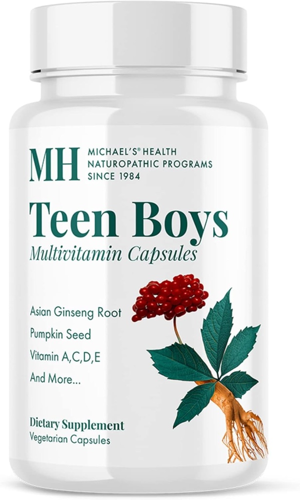 MICHAEL 'S Health Naturopatic Programmer Teen Boys - 60 Vegetariske Kapsler - Daily Multivitamin Supplement - Kosher - 30 Servere