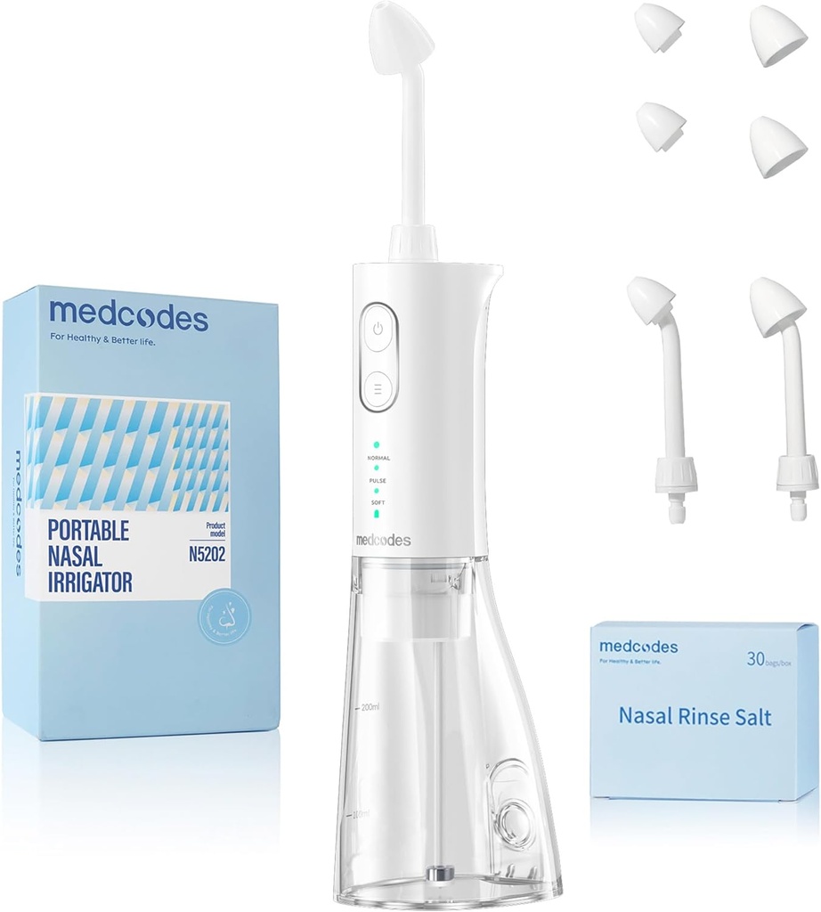 Neti Pot Sinus Rinsing, Cordless Nasal Vanding System Nasal Rinse Flaske Cleaner Machine, Electric Sinus Rinse System Kit til Sinus Relief & Nasal Care 30 saltstænger (Stor)