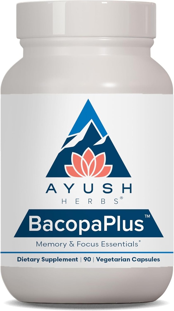Ayush Herbs BacopaPlus - Bacopa Supplements, Organic Bacopa for Memory & Focus, Cognitive Support Pill for Adults with Ginkgo, Gotu Kola, Ashwagandha - 90 Vegetarian Capsules (1 Count)