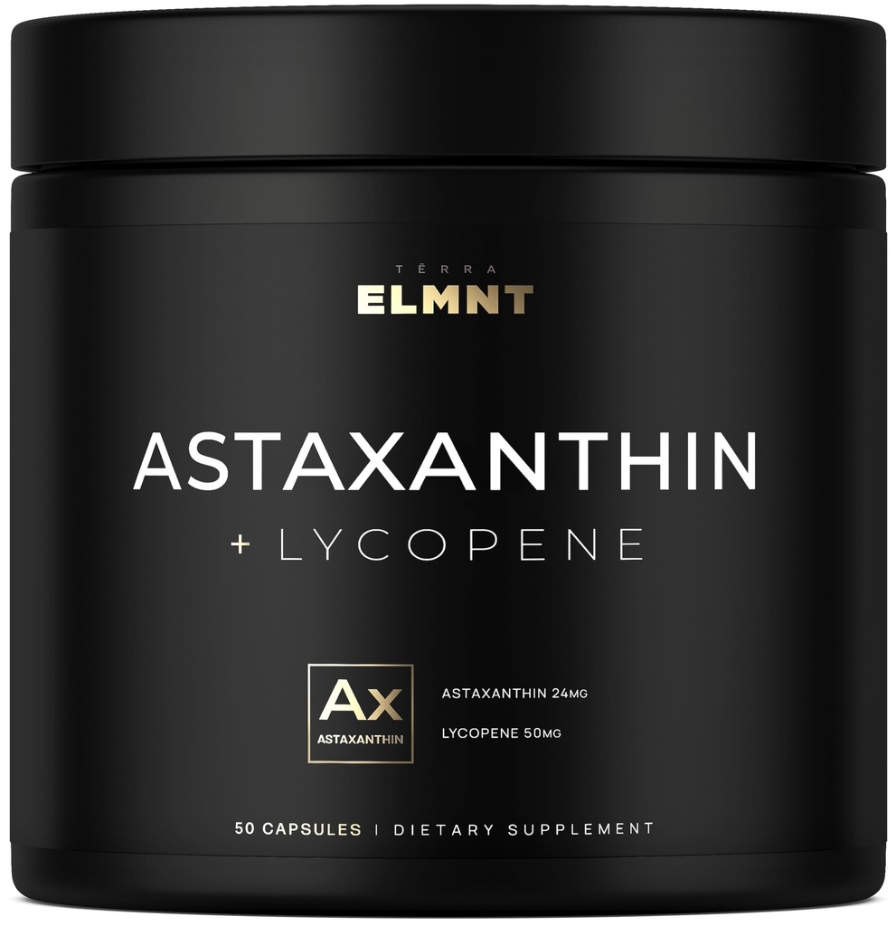 Astaxanthin 24mg + Lycopene 50mg Clinical Strength Carotenoider Hudtillæg w. 100% Natural from MicroAlgae - Best Astaxanthin Supplements for Skin Health & Pigmentation - Astaxantina