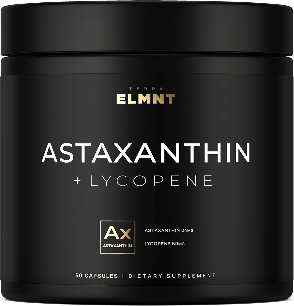 TERRA ELMNT Astaxanthin 24mg + Lycopene 50mg Clinical Strength Carotenoids Skin Supplement w. 100% Natural from MicroAlgae - Best Astaxanthin Supplements for Skin Health & Pigmentation - Astaxantina